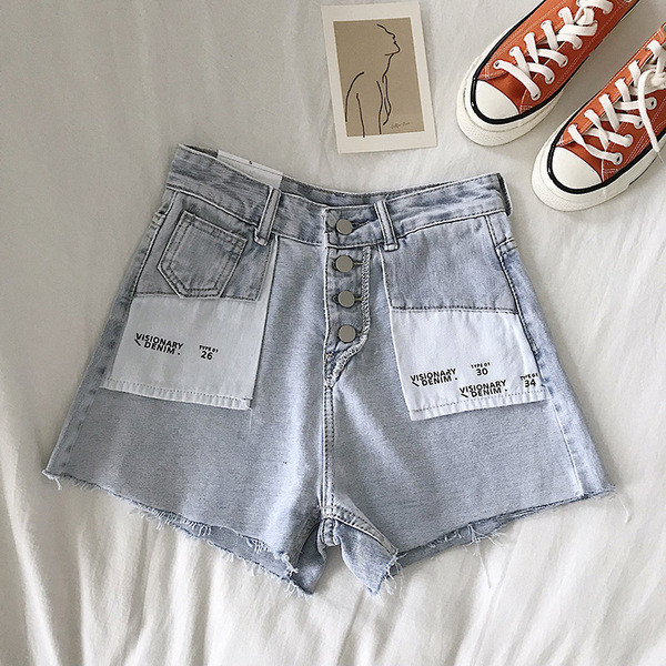 Blugi scurti de dama cu talie inalta de culoare albastra