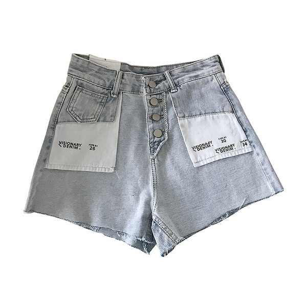 Blugi scurti de dama cu talie inalta de culoare albastra