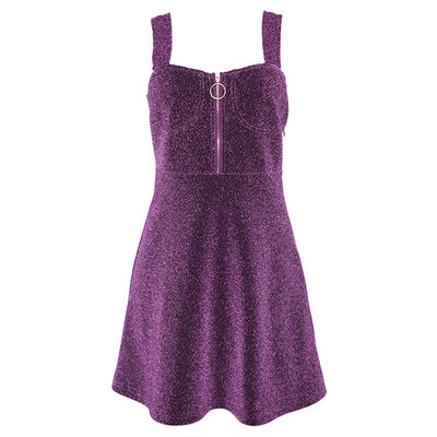 Modern női ruha cipzárral, fényes hatású lila színben