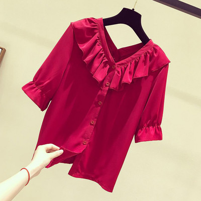 Stílusos női ing V-nyakú és rövid ujjú