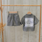 Нов модел детски кариран комплект за момчета риза и панталон