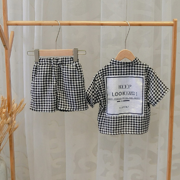 Нов модел детски кариран комплект за момчета риза и панталон