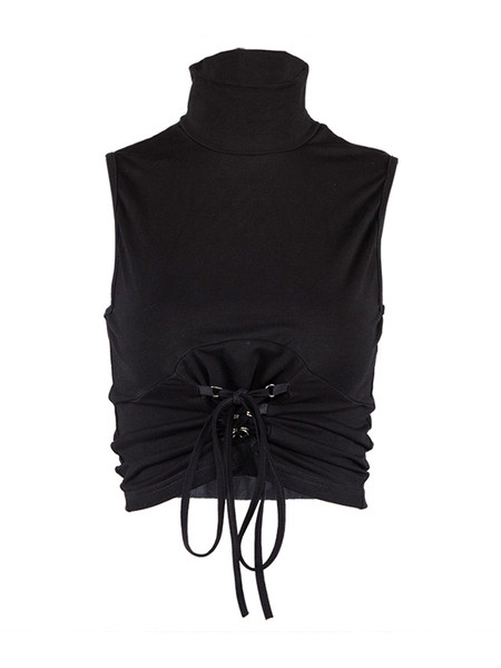 Maieu modern de damă cu guler înalt și cravate în negru