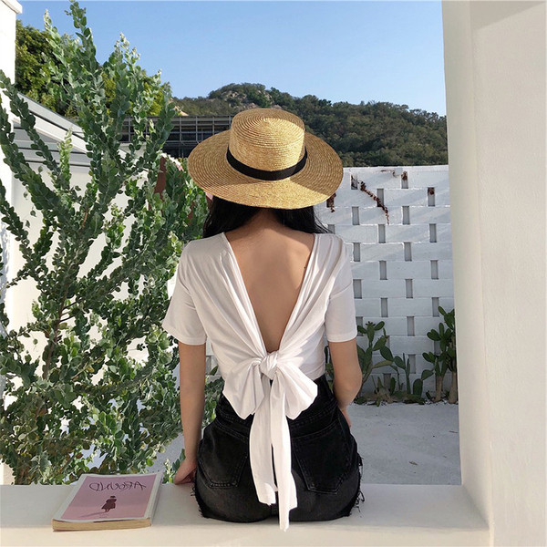 Tricou de dama modern cu panglica pe spate in alb-negru