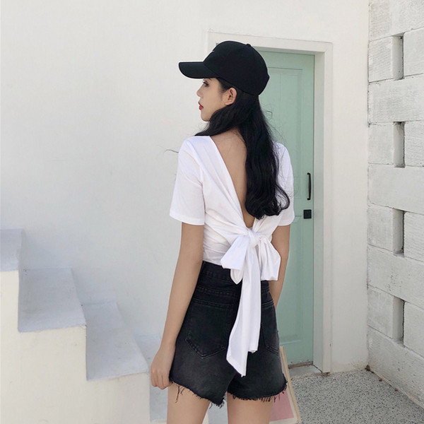 Tricou de dama modern cu panglica pe spate in alb-negru