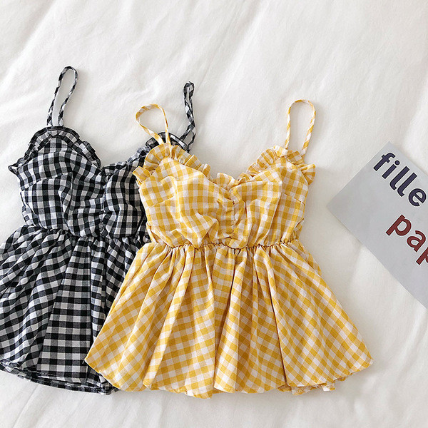 Maieu de damă în carouri cu bretele subțiri în mai multe culori