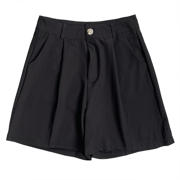 Pantaloni scurti eleganti de dama cu talie inalta in negru, alb si albastru