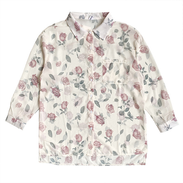 Cămașă modernă de damă cu model floral în alb