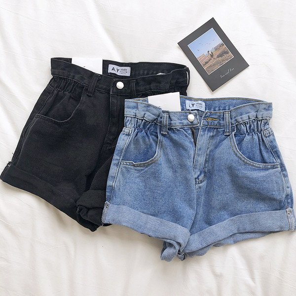 Pantaloni scurți casual din denim în negru și albastru