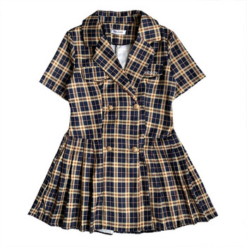 Rochie de dama in carouri croiala cu nasturi si curea