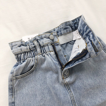 Naprakész női farmerszoknya, magas derékkal, szakadt motívumokkal