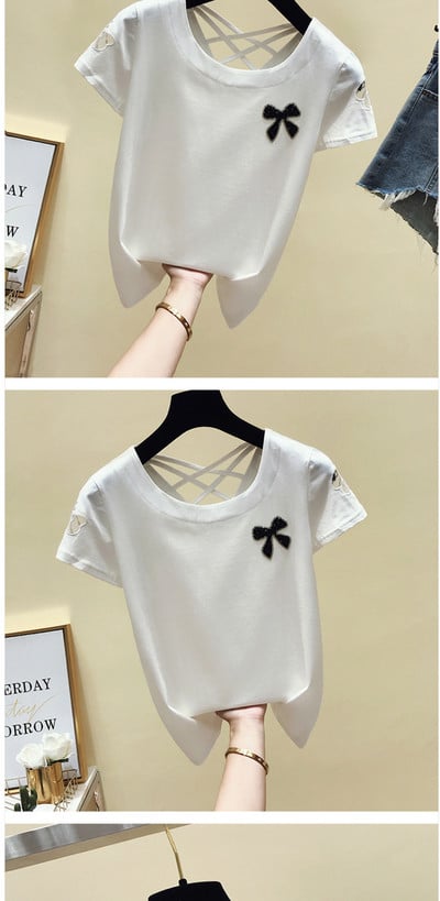 Női alkalmi póló kövekkel és hímzéssel, két színben