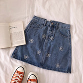 Fusta de dama denim model nou cu broderie in albastru