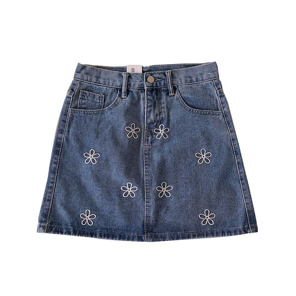 Fusta de dama denim model nou cu broderie in albastru