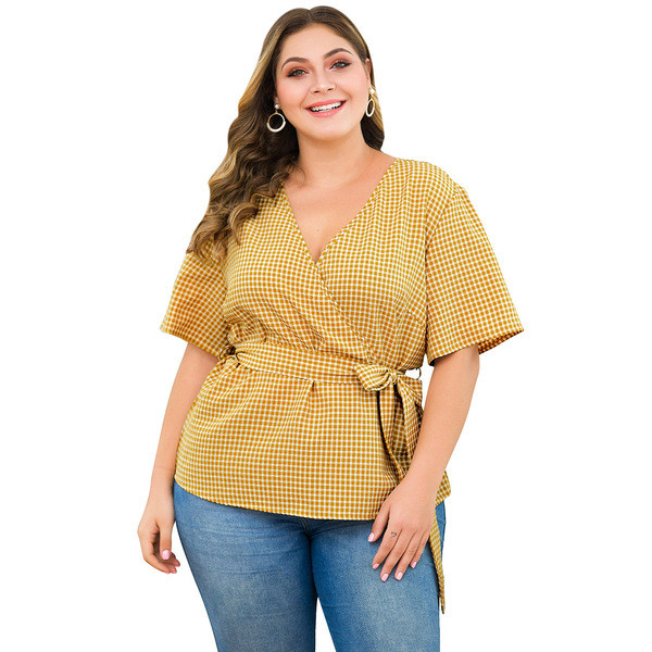 Új modell női kockás blúz V-nyakkal