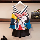 Női szett két részből álló felső + rövidnadrág rátéttel, két színben