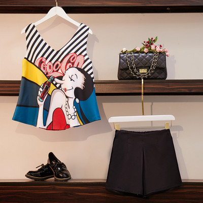 Női szett két részből álló felső + rövidnadrág rátéttel, két színben