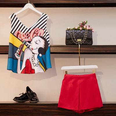 Női szett két részből álló felső + rövidnadrág rátéttel, két színben