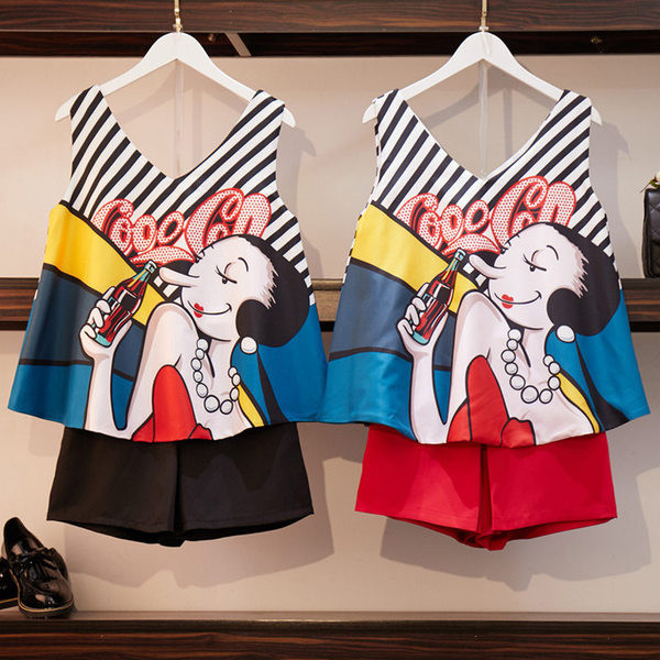 Női szett két részből álló felső + rövidnadrág rátéttel, két színben