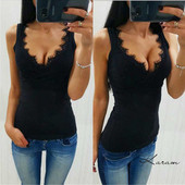 Női lezser felső, fekete-fehér V-nyakkal