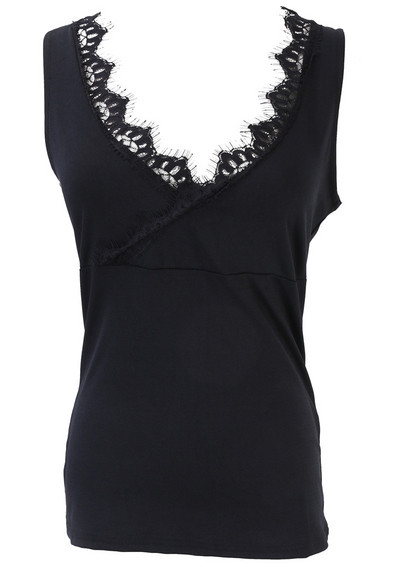 Női lezser felső, fekete-fehér V-nyakkal