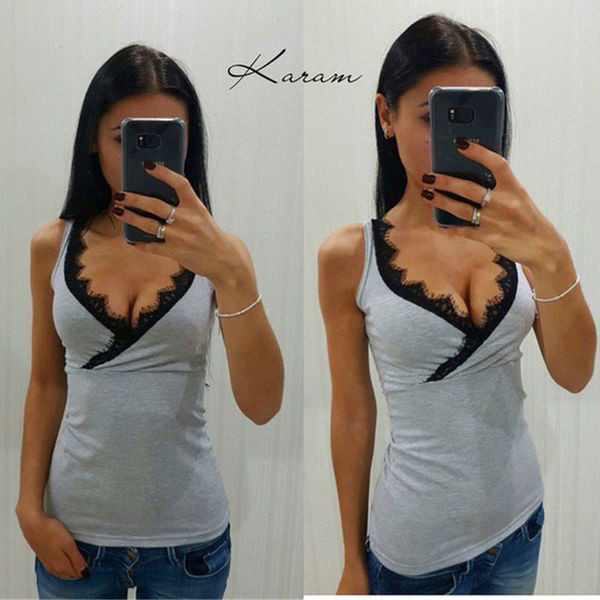 Női lezser felső, fekete-fehér V-nyakkal