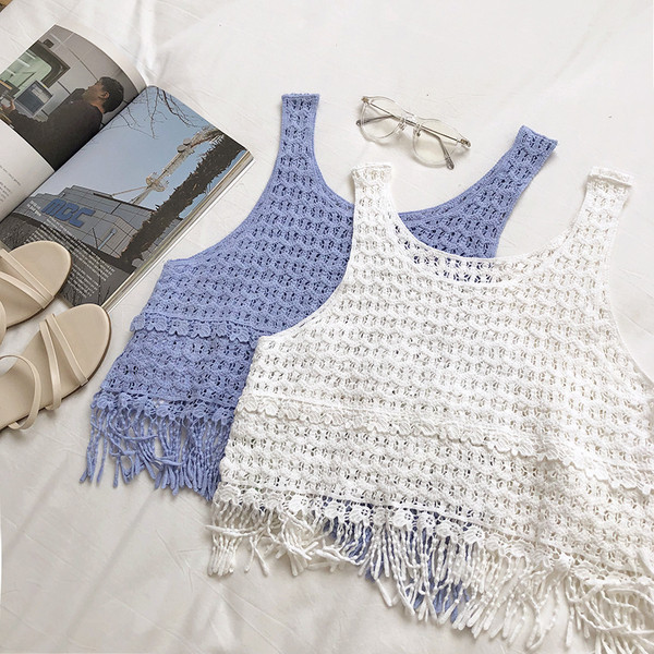 Maieu modern de damă cu franjuri în alb și albastru