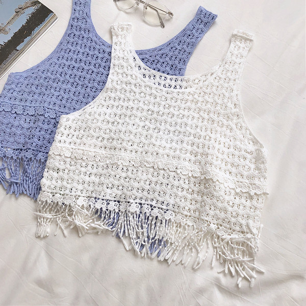 Maieu modern de damă cu franjuri în alb și albastru