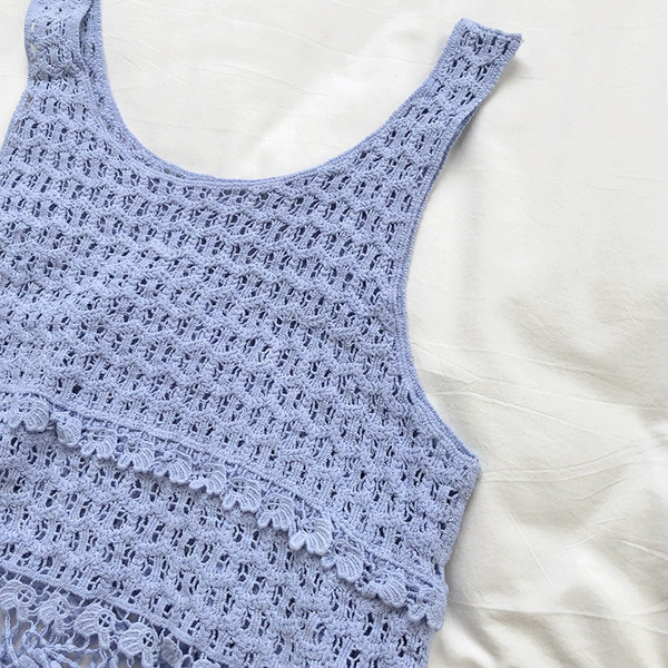 Maieu modern de damă cu franjuri în alb și albastru