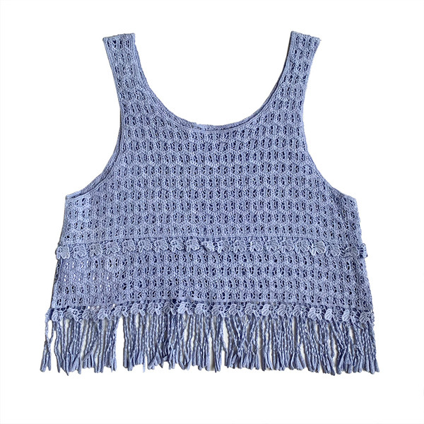 Maieu modern de damă cu franjuri în alb și albastru