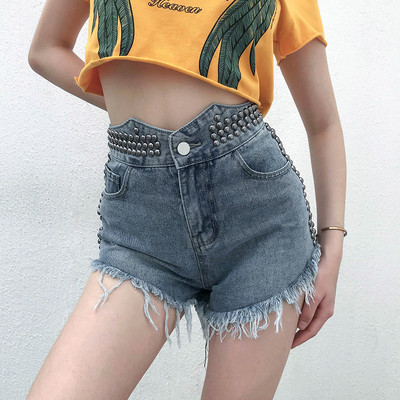 Pantaloni scurți din denim modern model nou cu elemente metalice