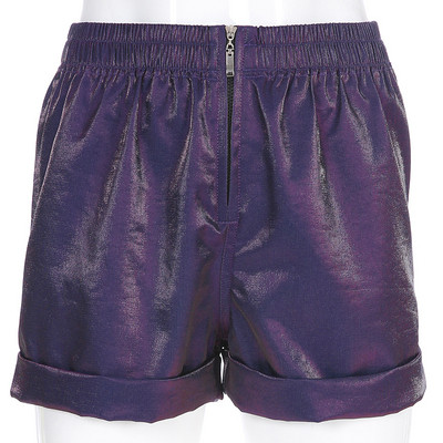 Pantaloni scurți casual de damă cu fermoar în mov