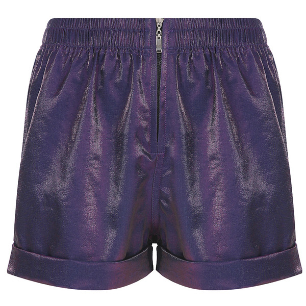 Pantaloni scurți casual de damă cu fermoar în mov