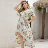 Rochie de dama asimetrica cu motive florale in alb