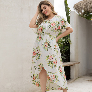 Rochie de dama asimetrica cu motive florale in alb