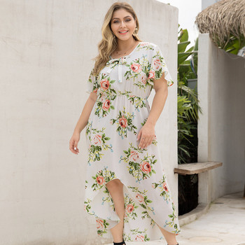Rochie de dama asimetrica cu motive florale in alb
