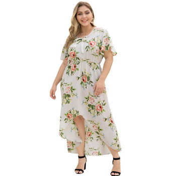 Rochie de dama asimetrica cu motive florale in alb