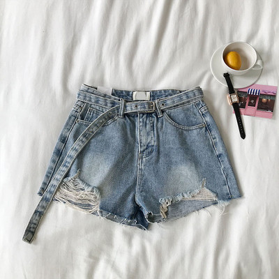 Pantaloni scurți de damă din denim cu curea în două culori