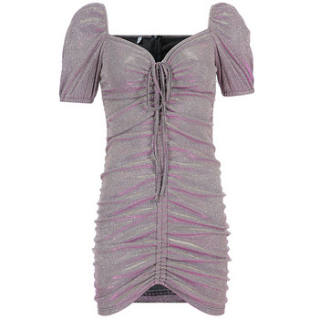 Rochie elegantă de damă cu mâneci scurte și culoare strălucitoare în mov