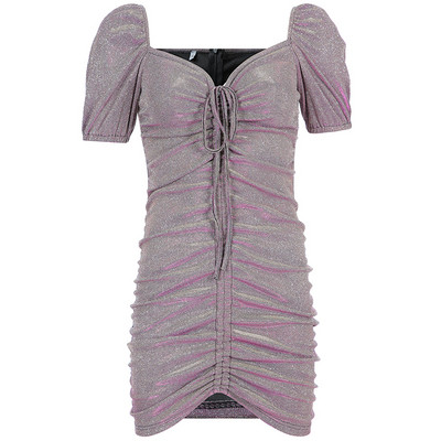 Rochie elegantă de damă cu mâneci scurte și culoare strălucitoare în mov