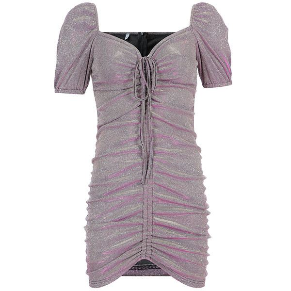 Rochie elegantă de damă cu mâneci scurte și culoare strălucitoare în mov