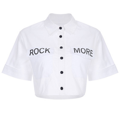 Cămașă scurtă de damă cu buzunare și inscripție în alb