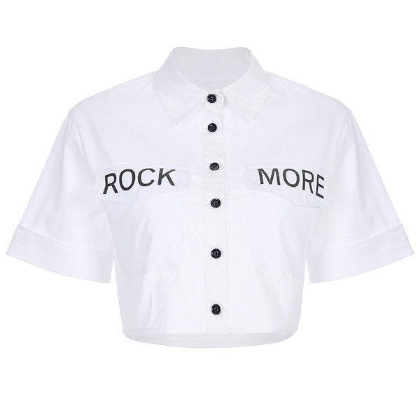 Cămașă scurtă de damă cu buzunare și inscripție în alb