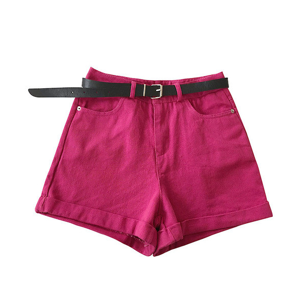 Pantaloni scurți de damă cu talie înaltă în negru, alb și ciclamen