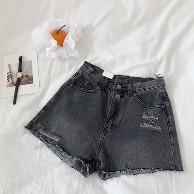 Pantaloni scurți moderni de damă din denim cu motive rupte în două culori