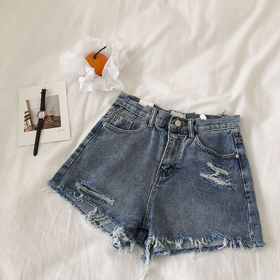 Pantaloni scurți moderni de damă din denim cu motive rupte în două culori