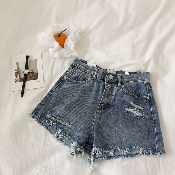 Pantaloni scurți moderni de damă din denim cu motive rupte în două culori