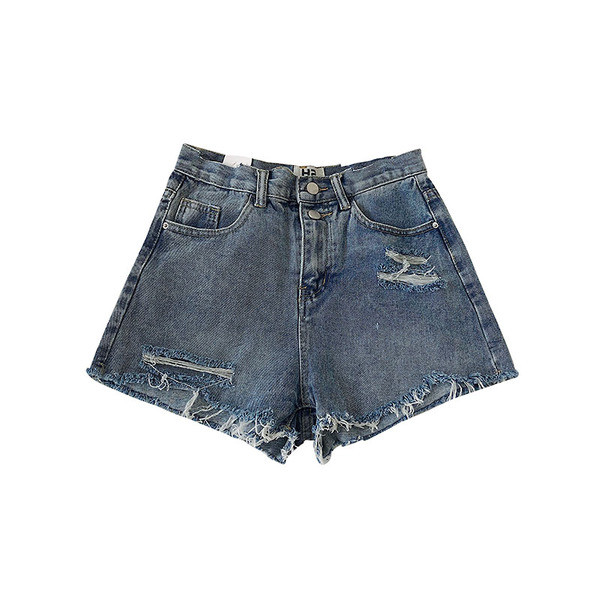 Pantaloni scurți moderni de damă din denim cu motive rupte în două culori