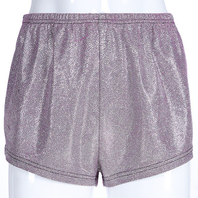 Fényes női rövidnadrág magas derékkal, lila színben