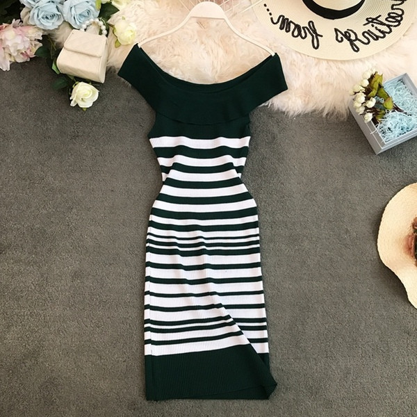 Női modern csíkos ruha több színben